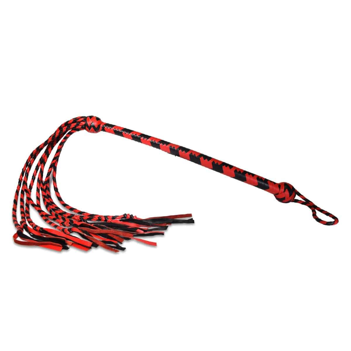 Prowler Red Long Handle Red And Black Flogger - Adult Outlet