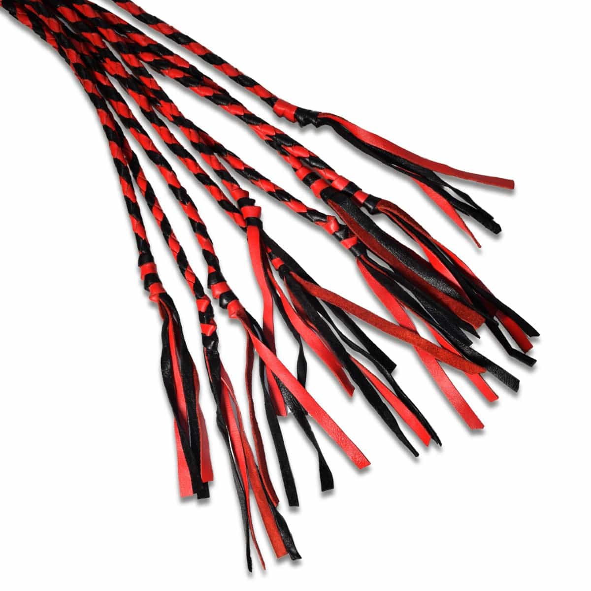 Prowler Red Long Handle Red And Black Flogger - Adult Outlet