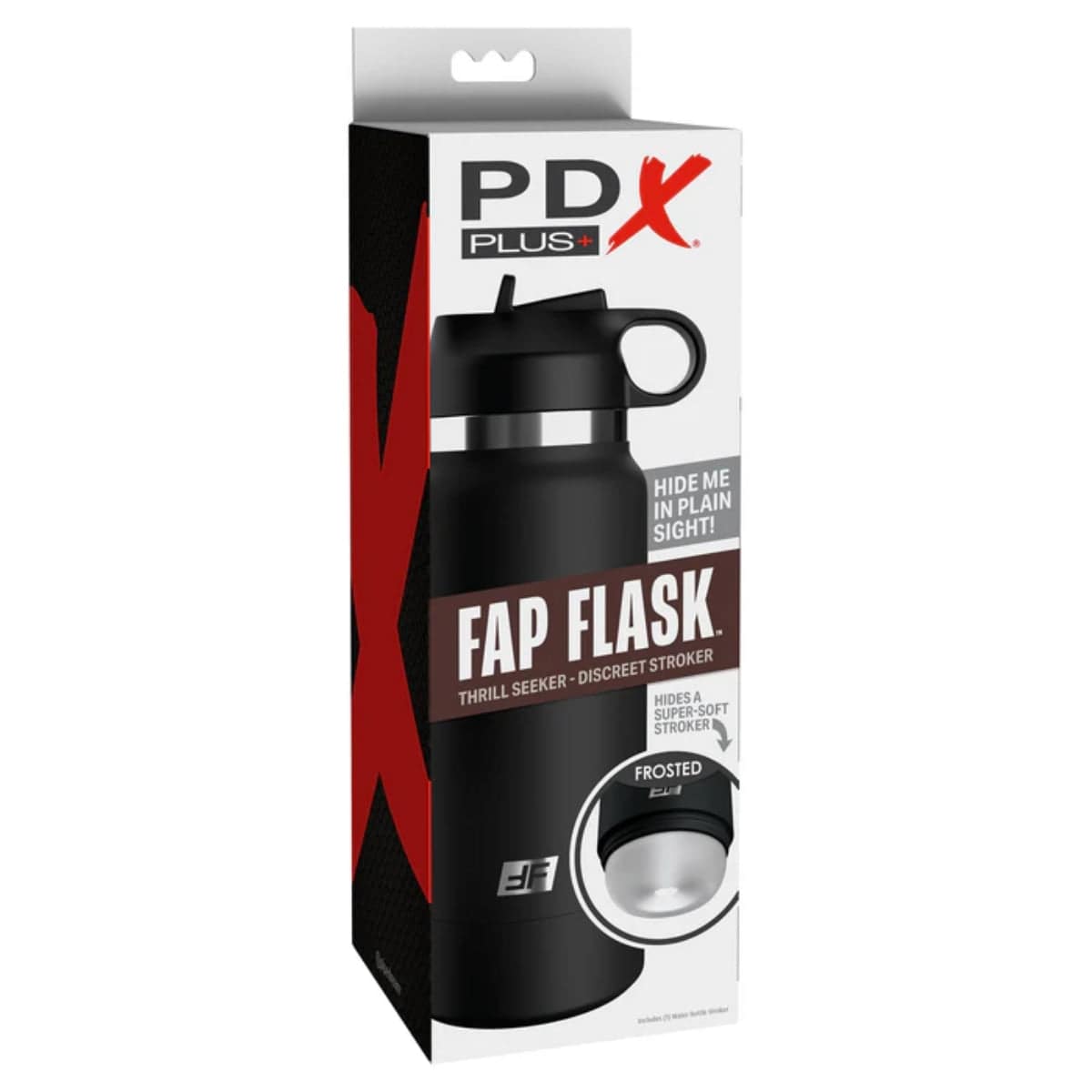 PDX Plus Fap Flask Thrill Seeker Discreet Stroker - Black Bottle - Frosted - Adult Outlet