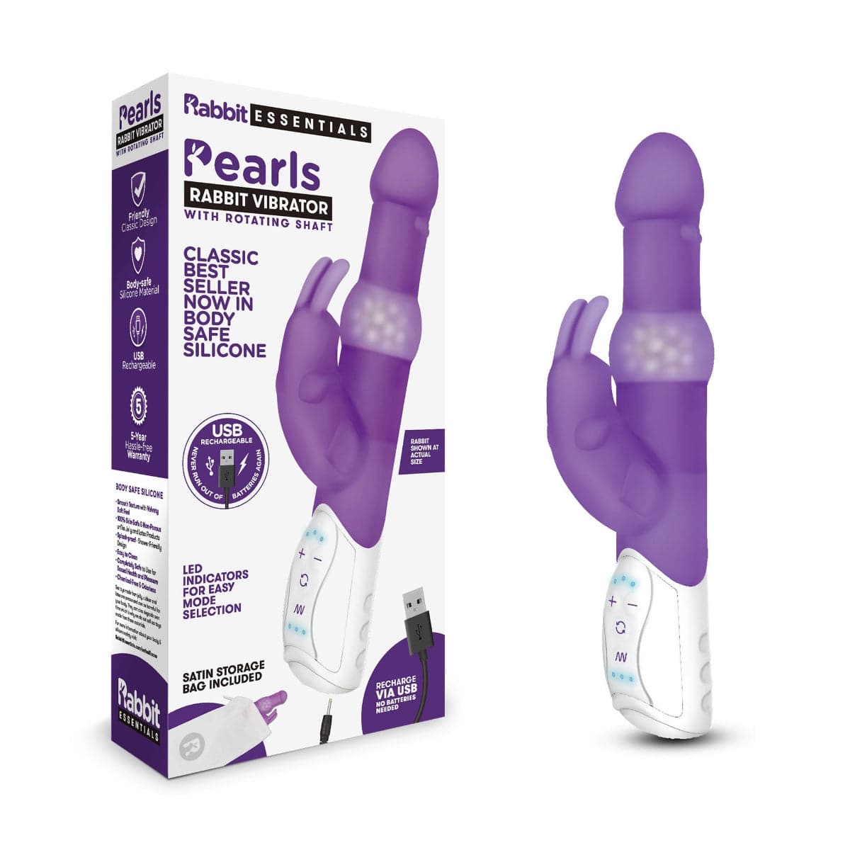 Rabbit Essentials Rr Rechargeable Pleasure Pearls Rabbit Purple - Adult Outlet