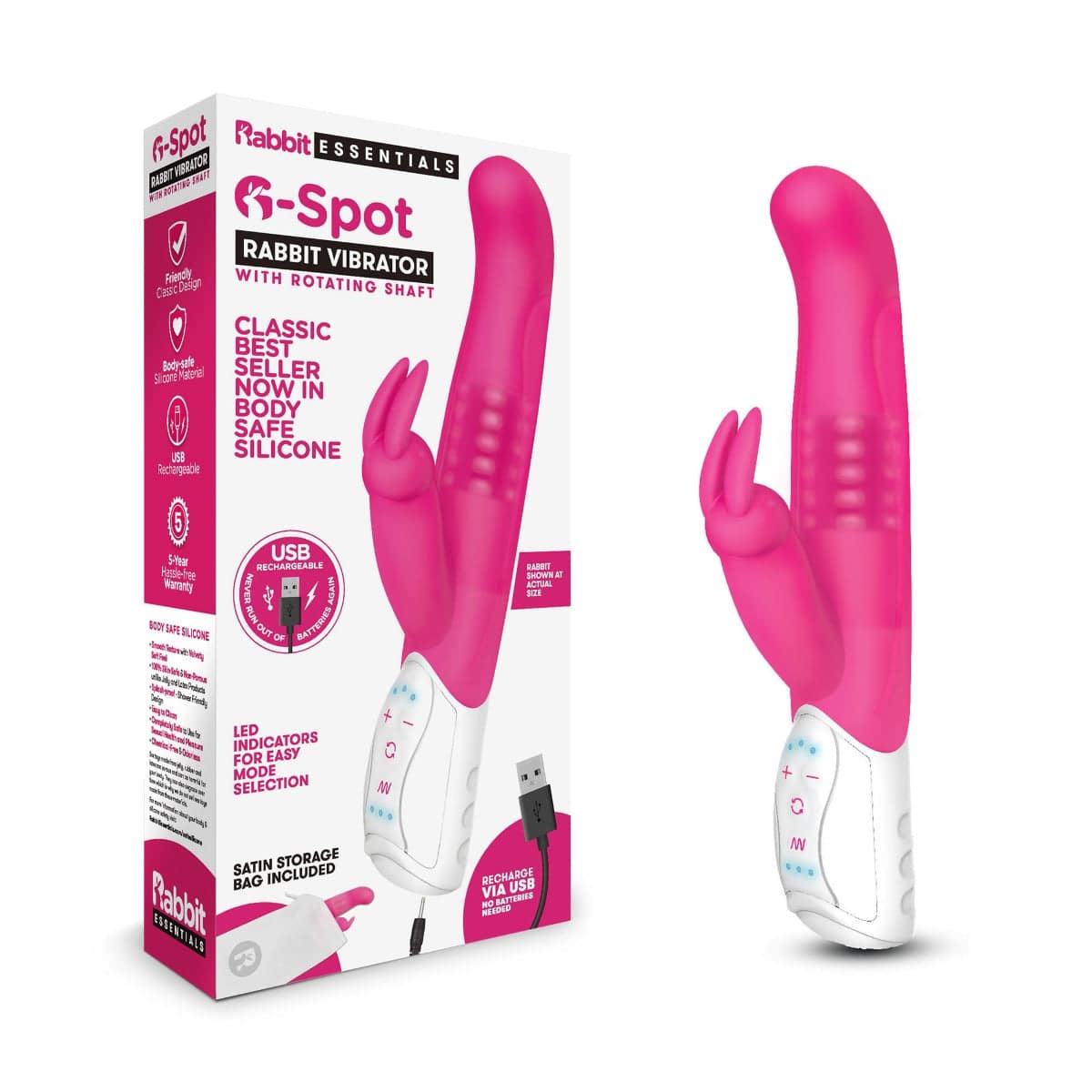 Rabbit Essentials Rr Rechargeable G-Spot Rabbit Hot Pink - Adult Outlet