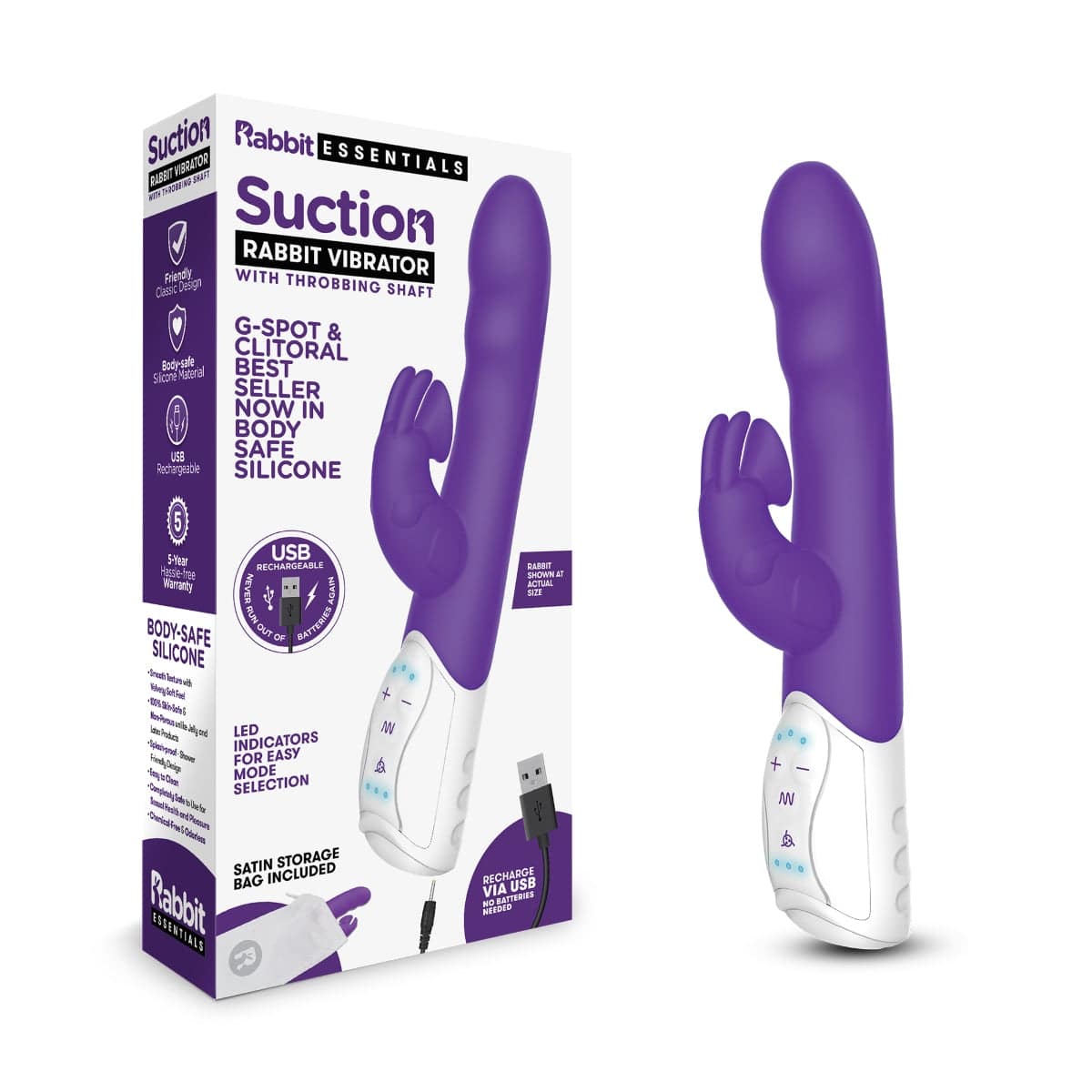 Rabbit Essentials Rr Rechargeable Clitoral Suction Rabbit Vibrator Purple - Adult Outlet