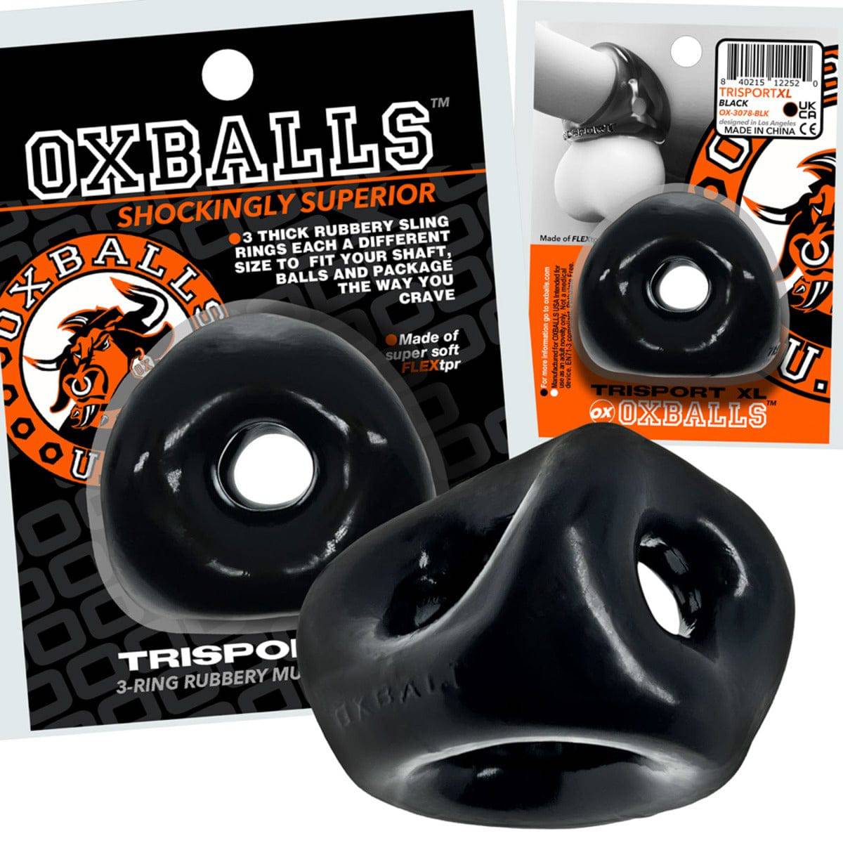 Oxballs Tri-Sport XL Thicker 3-Ring Sling Black - Adult Outlet