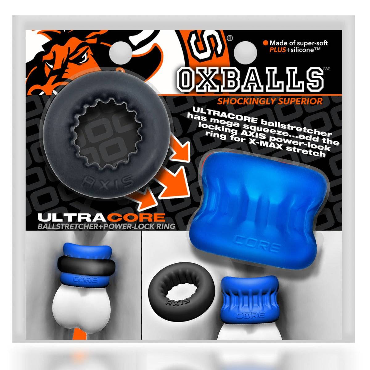 Oxballs Ultracore Core Ballstretcher With Axis Ring Blue Ice - Adult Outlet