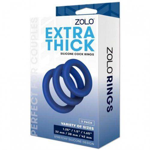 Zolo Extra Thick Silicone Cock Ring 3 Pack Blue - Adult Outlet